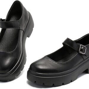 Women's Leather Mary Jane Shoes Platform Low Heel Pumps Dress Shoes